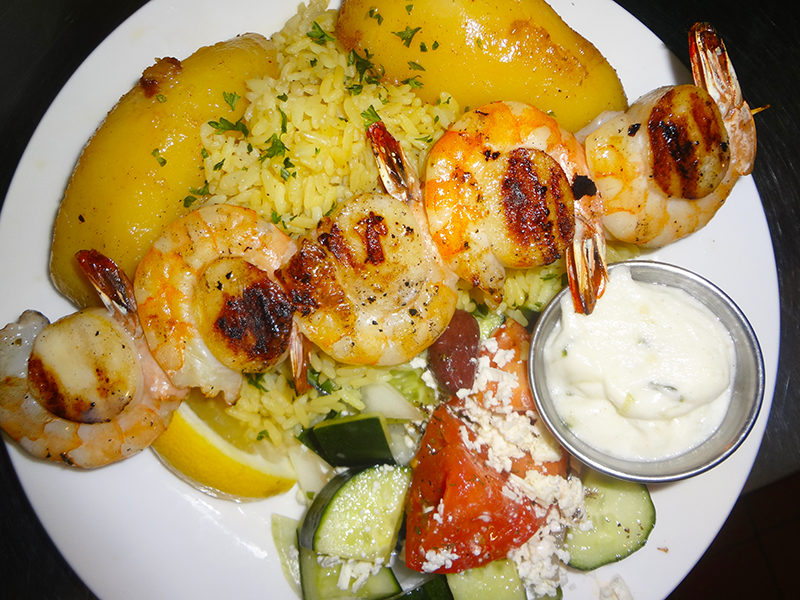 Prawn and Scallop Souvlakia at Kisamos Greek Taverna